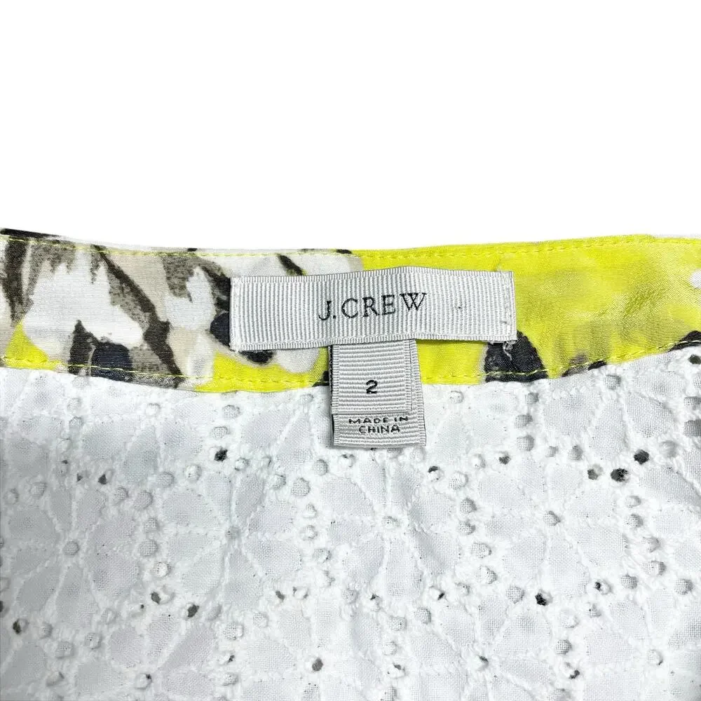 J. CREW Yellow Silk & White Eyelet Floral Sleeveless Blouse Size 2